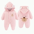 thumbnail image 1 of Ccpelsie Baby Baby Bear Onesie Thin Fleece Footie Romper Snowsuit Hooded Jumpsuit Bodysuit Winter Outwear Boy Girl(Pink,0-3 Months), 1 of 6