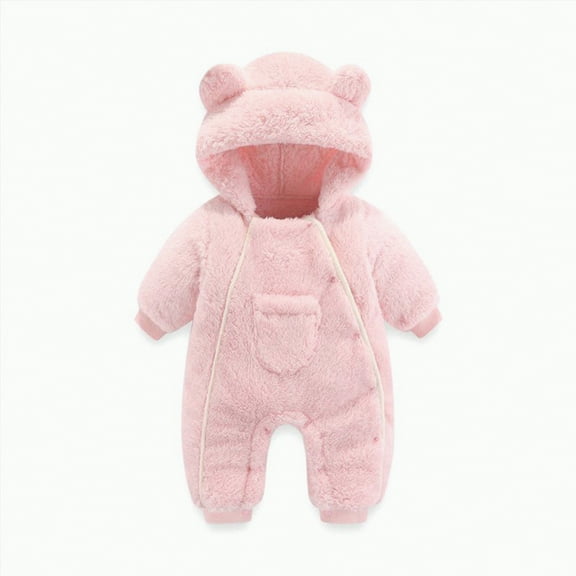 Ccpelsie Baby Newborn Baby Winter Snowsuit Bear Thick Romper Footie Double Zip Hooded Jumpsuit Fleece Coat Infant Boy Girl(Red,0-3 Months)