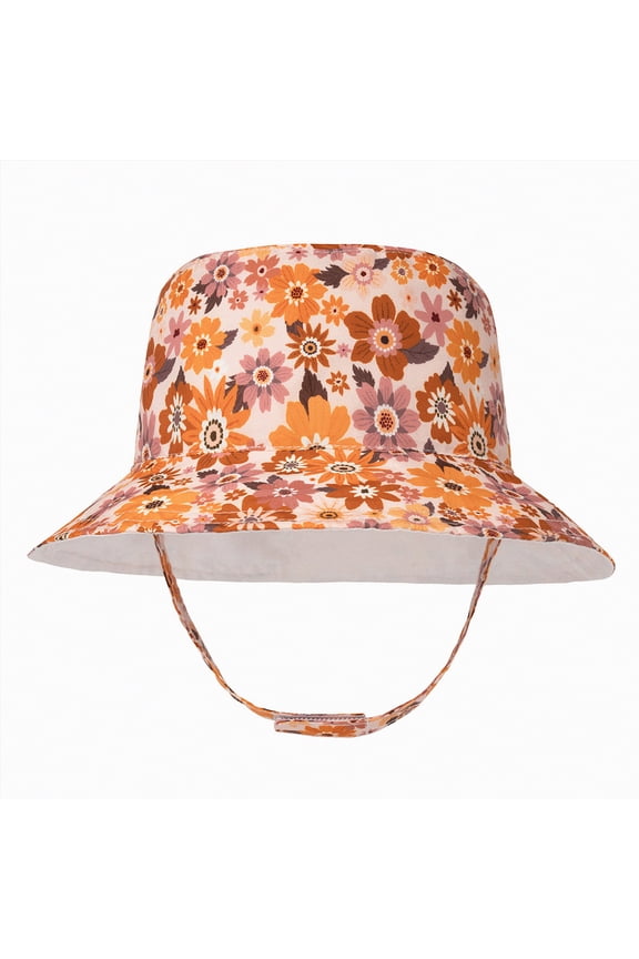 Baby Sun Hat 0-6 Years Toddler Boys Girls Adjustable Bucket Hats Kids Bucket Hats Wide Brim Beach Swim Pool(Orange,L)