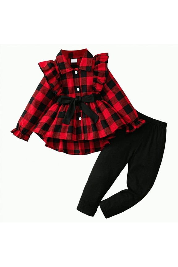 Big/Little Girls Clothes 2 Piece Outfit Ribbed Top + Cargo Pants, Girls Fall Clothing Set(Red,2-3 Years)