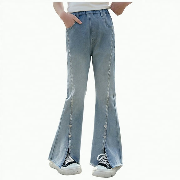 Ccpelsie Big/Little Girls Jeans Baggy Pants Wide Leg Denim Teen Clothes Casual Outfits Kids(Blue,7-8 Years)