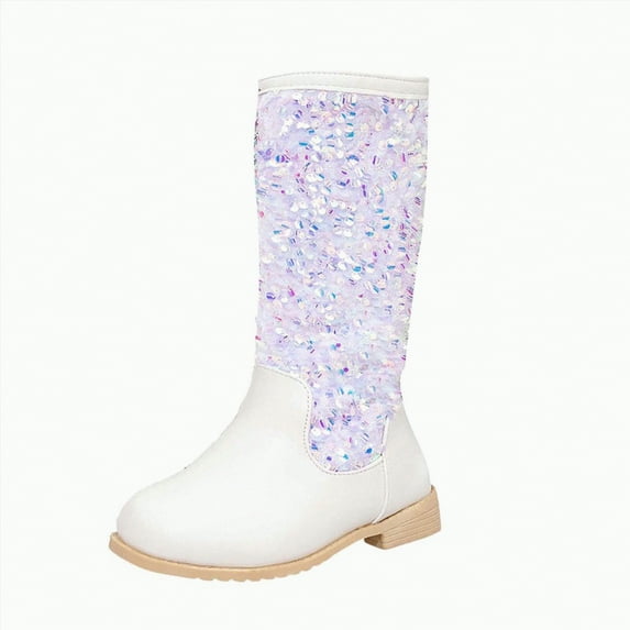 Ccpelsie Big/Little Girls Winter Warm Riding Boots Knee High Boots(White,2.5)