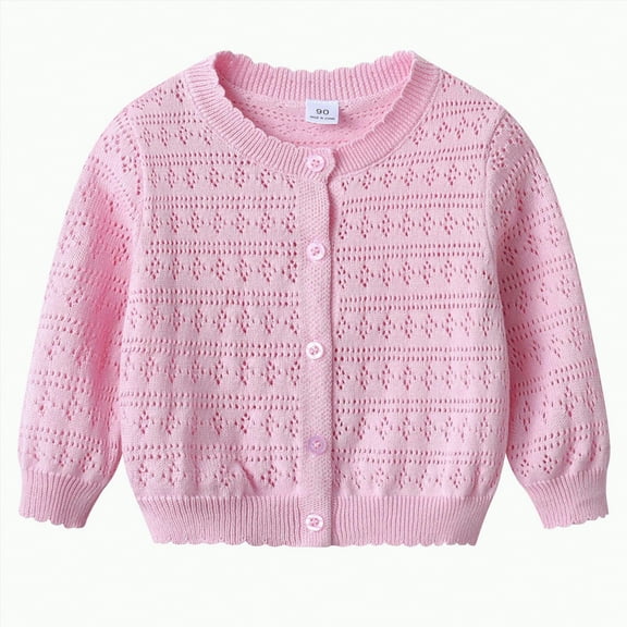 Ccpelsie Big/Little Girls and Toddlers' Crewneck Cardigan Sweater Fall Fashion Casual Knit Coat with Button for Kids(Pink,12-18 Months)