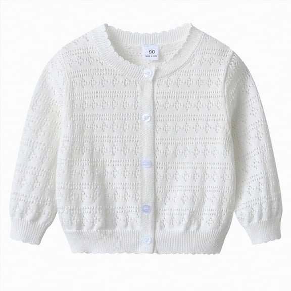 Ccpelsie Big/Little Girls and Toddlers' Crewneck Cardigan Sweater Fall Fashion Casual Knit Coat with Button for Kids(White,12-18 Months)