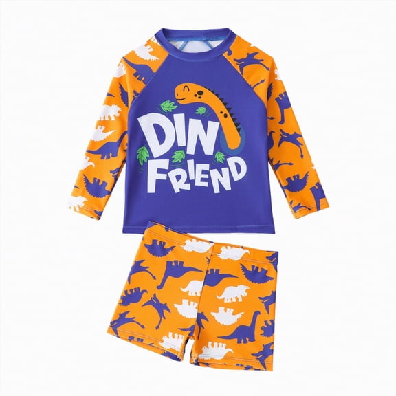 Ccpelsie Boy Swimsuit Rash Guard Shirt & Swim Trunks Boys Swim Set Summer Kids Bathing Suit(Blue,6-7 Years)