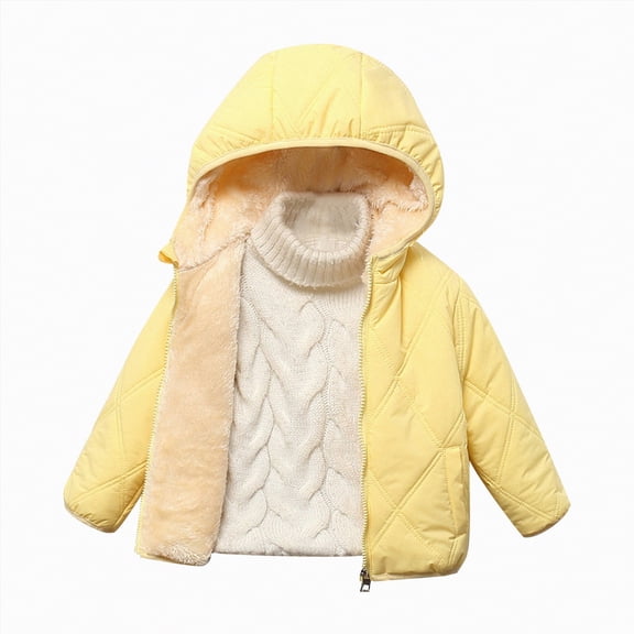 Ccpelsie Boy Winter Coat Warm Quilted Puffer Parka Jacket with Detachable Hood for Big/Little Kid(Yellow,5-6 Years)
