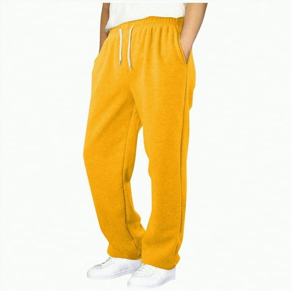 Ccpelsie Boy's Baggy Sweatpants Cotton Fleece Wide Leg Lounge Sweat Pants Drawstring Waist Jogging Pants with Pockets(A-Yellow,9-10 Years)