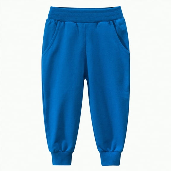 Ccpelsie Boy's Baggy Sweatpants Straight Leg Open Bottom Casual Pants Elastic Waist Athletic Joggers Sweat Pants with Pockets(Blue,2-3 Years)