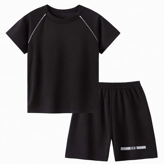 Ccpelsie Boy's Letter Graphic Short Sleeve Tee Shirt and Drawstring Waist Shorts Set 2 Piece Outfit(Black,2-3 Years)