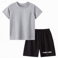 thumbnail image 1 of Ccpelsie Boy's Letter Graphic Short Sleeve Tee Shirt and Drawstring Waist Shorts Set 2 Piece Outfit(Grey,6-7 Years), 1 of 3