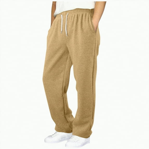 Ccpelsie Boy's Lightweight Sweatpants Open Bottom Sweat Pants for Boy Straight Leg Gym Sweatpants Lounge Pants with Pockets(A01-Khaki,7-8 Years)