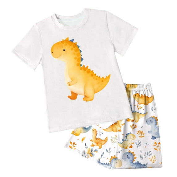 Ccpelsie Boy's Outfit Set Kids Short Sleeve T-Shirt and Short Dinosaur Casual Outfit Clothing Summer Outfits Sets(White,9-10 Years)