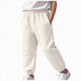 thumbnail image 1 of Ccpelsie Boy's Wide Leg Cargo Baggy Sweatpants Casual Sports Jogges Long Trousers with Pockets(Beige,13-14 Years), 1 of 7