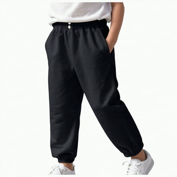 Ccpelsie Boy's Wide Leg Cargo Baggy Sweatpants Casual Sports Jogges Long Trousers with Pockets(Black,13-14 Years)
