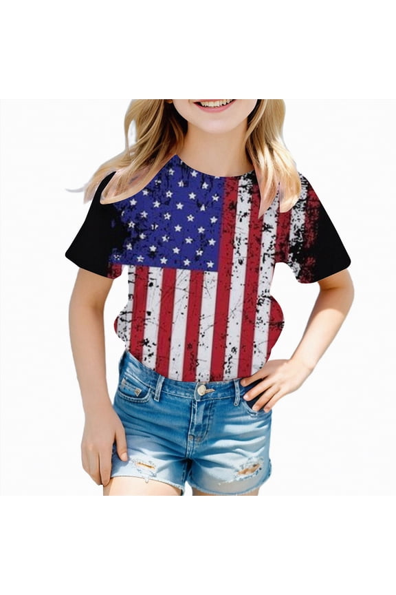 Boys 4th of July Shirts-Toddler Girls Patriotic American Flag Tees Independence Day USA T-Shirts(Blue,11-12 Years)