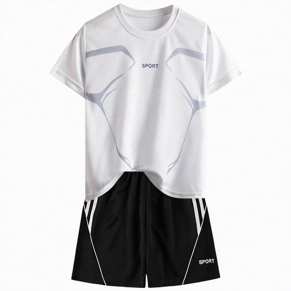 Ccpelsie Boys Athletic Short Sets 2 Piece T-Shirt and Shorts for Kids Loose Mesh Outfit Sets Summer Wear(White,7-8 Years)