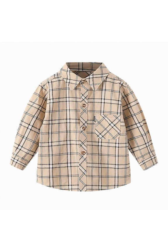 Boys Button Down Shirt Long Sleeve Solid Dress Shirt with Point Collar for Uniform Casual Wear Holidays and Family Photos(Khaki,17-18 Years)