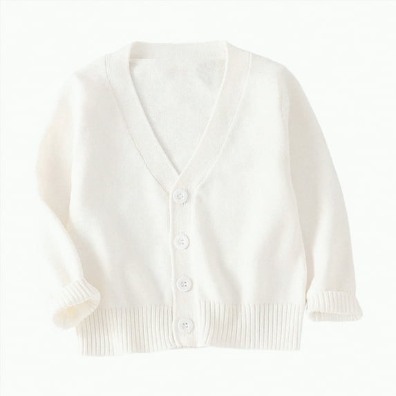 Ccpelsie Boys Classic Cardigan Sweater Soft Knit Sweater Casual Fall Winter Outerwear for Kids(White,3-4 Years)