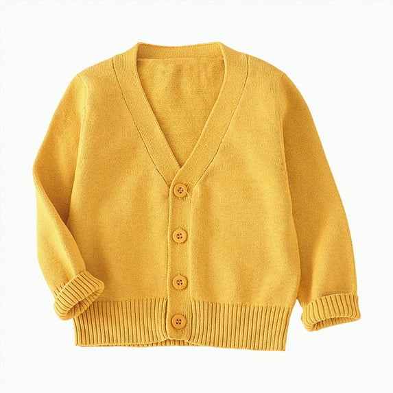 Ccpelsie Boys Classic Cardigan Sweater Soft Knit Sweater Casual Fall Winter Outerwear for Kids(Yellow,18-24 Months)