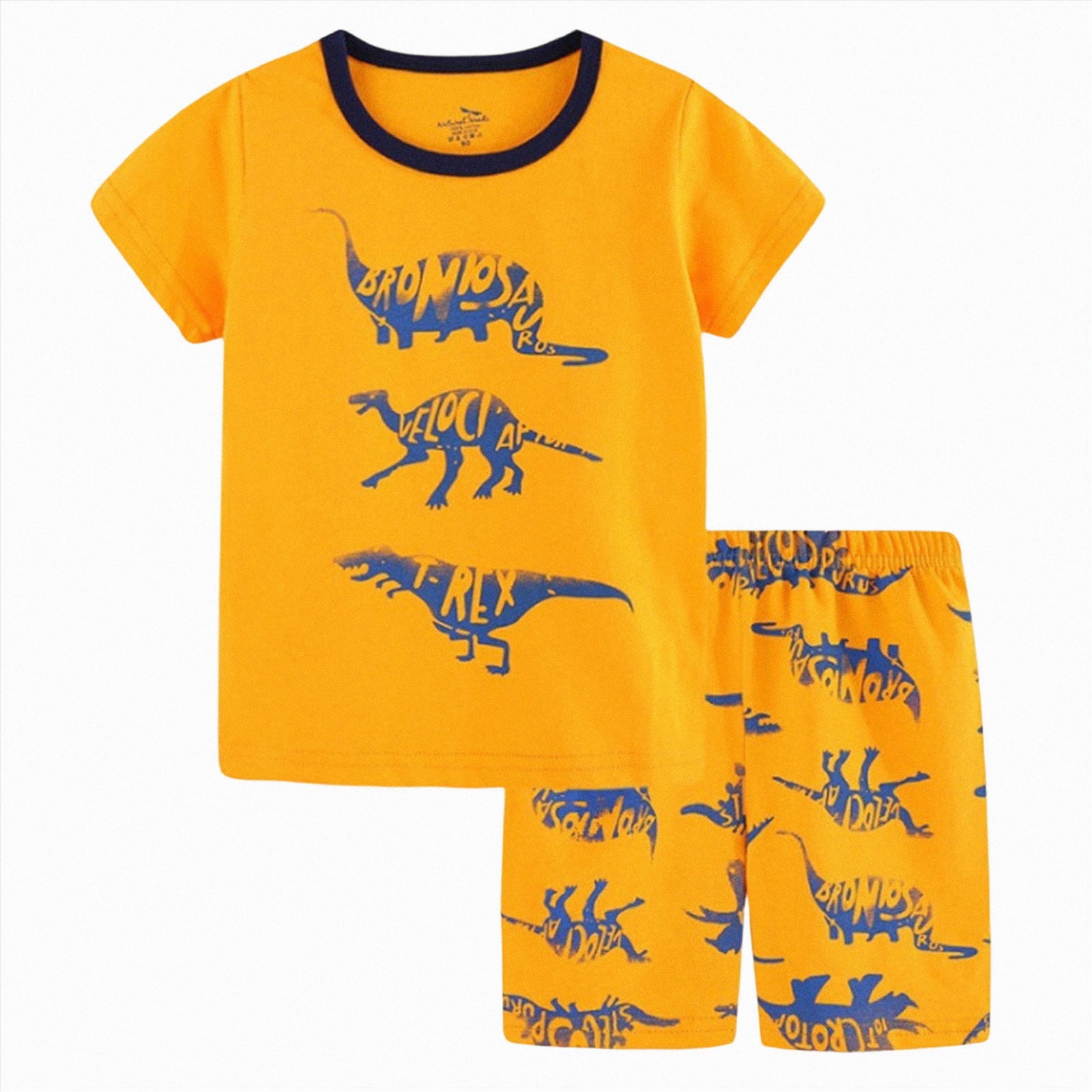 Boys Clothes 2 Piece Print Short Sleeve T-Shirt Tops & Shorts Set Casual Kids Boys Summer OutfitYellow,3-4 Years