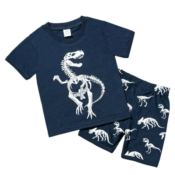 Ccpelsie Boys Clothes Outfit Set Short Sleeve T-Shirt & Shorts Set for Kids Children Casual Summer Outfits(Navy,6-7 Years)
