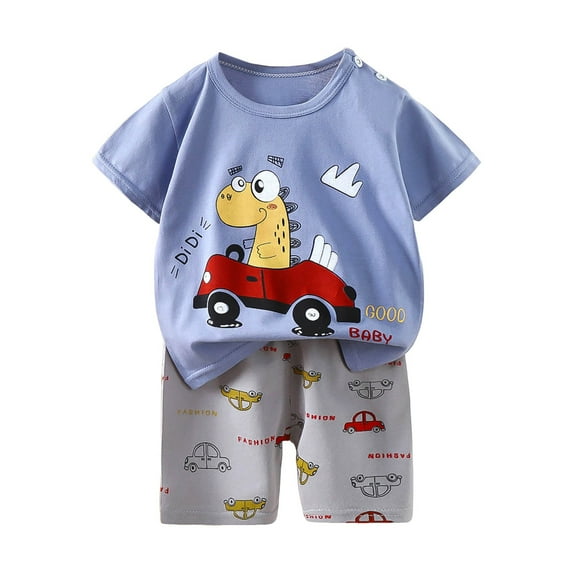 Ccpelsie Boys Clothes Set 2 Piece Short Sleeve T-Shirt & Shorts Casual Boys Summer Outfits Set for Children(Sky Blue,6-12 Months)