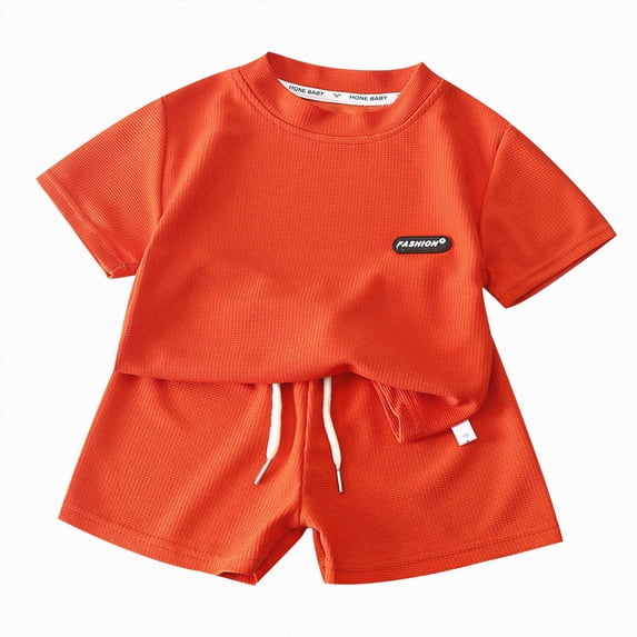 Ccpelsie Boys Clothes Summer 2 Pieces Outfit Set Print Short Sleeve Shirt + Elastic Waist Shorts(A01-Red,7-8 Years)