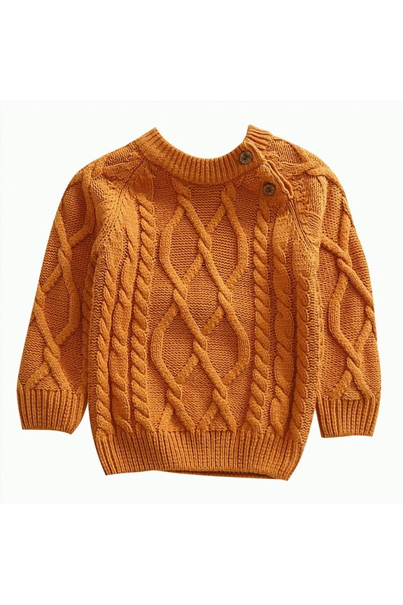 Boys Crewneck Cable Knit Sweaters Kids Long Sleeve Pullover Tops Fall Winter Warm Outwear for Toddler(Orange,18-24 Months)