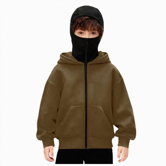 Ccpelsie Boys Fall Winter Zip Up Hoodie Children Sweatshirt Kangaroo Pockets Coat(Coffee,12-13 Years)