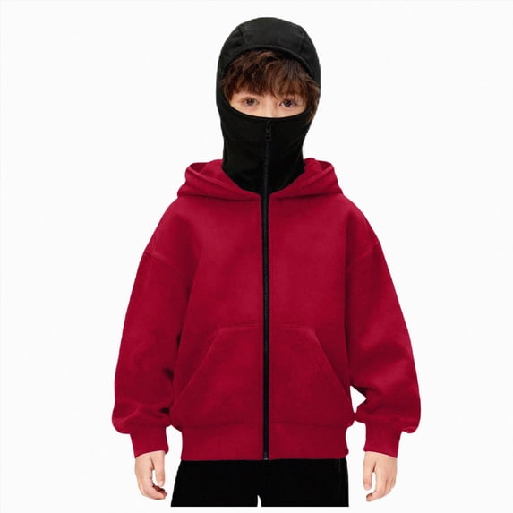 Ccpelsie Boys Fall Winter Zip Up Hoodie Children Sweatshirt Kangaroo Pockets Coat(Red,8-9 Years)