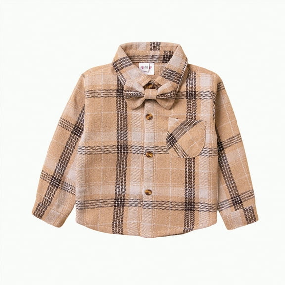 Ccpelsie Boys Girls Button Down Shirt - Soft Woven Collared Long Sleeve Shirts - Casual Kids Dress Shirts for School Vacation Holidays(Khaki,1-2 Years)