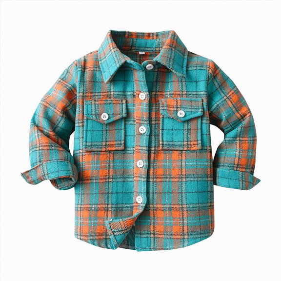 Ccpelsie Boys Girls Casual Button Down Shirts Kids Long Sleeve Plaid Blouses Shirts Fall Winter Clothes(Green,6-7 Years)