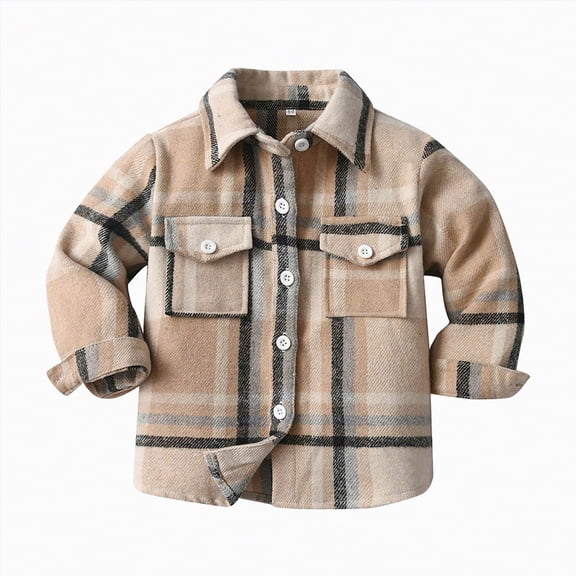 Ccpelsie Boys Girls Casual Button Down Shirts Kids Long Sleeve Plaid Blouses Shirts Fall Winter Clothes(Khaki,10-11 Years)