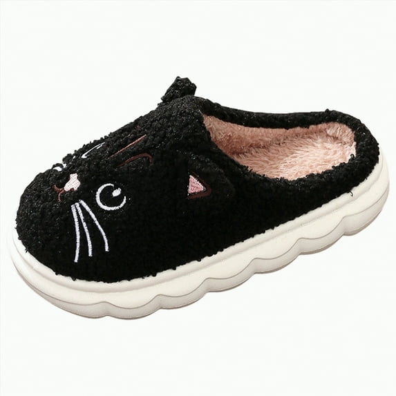 Ccpelsie Boys Girls Cozy House Slippers Warm Plush Winter Cotton Slipper Kids Indoor Walking Shoes(Black,2.5)