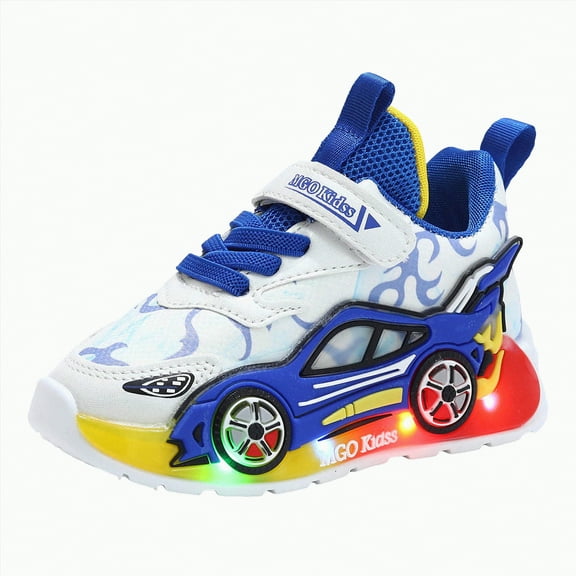 Ccpelsie Boys Girls Light Up Sneakers Breathable LED Cute Cartoon Walking Tennis Shoes for Toddler Little Kids(Blue,8)