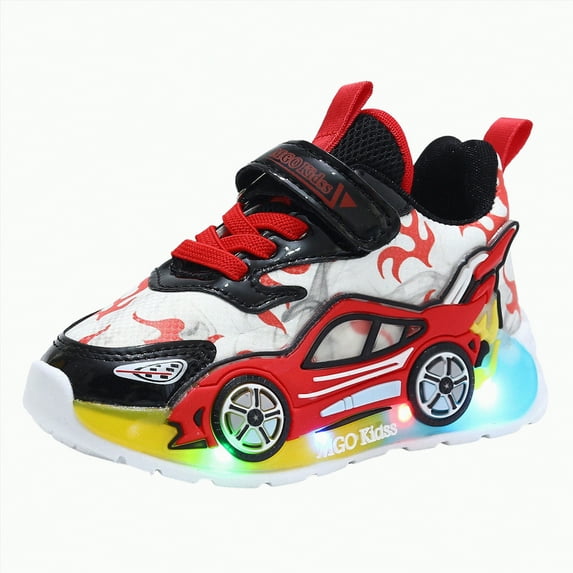 Ccpelsie Boys Girls Light Up Sneakers Breathable LED Cute Cartoon Walking Tennis Shoes for Toddler Little Kids(Red,5.5)