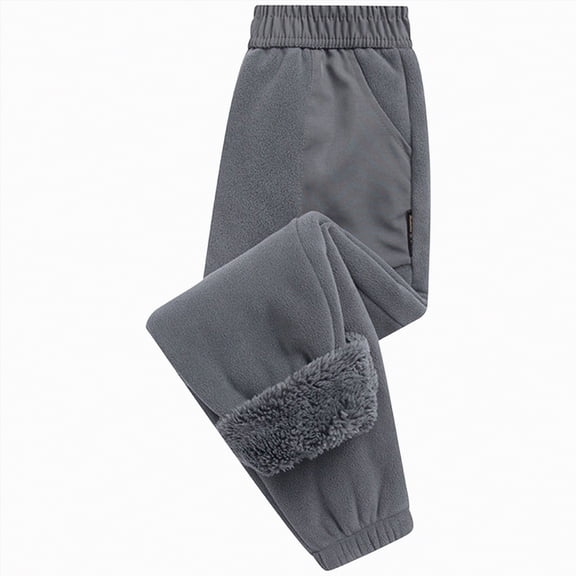 Ccpelsie Boys Girls Soft Thickened Fleece Lined Sweatpants Winter Warm Casual Pants Elastic Waist Cuffed Jogger Outdoor Bottoms(Grey,14-15 Years)