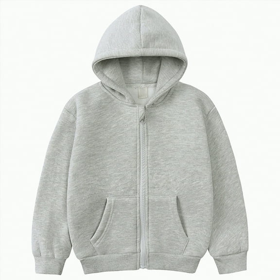 Ccpelsie Boys Girls Winter Solid Full Zip up Hoodie Casual Sweatshirt Athletic Jogger Coat for Toddlers Big/Little Kids(Light Gray,6-7 Years)