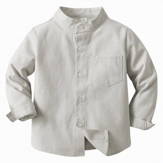 Ccpelsie Boys Long Sleeve Dress Shirt Solid Button Down Uniform Shirt for School Picture Day Weddings and Holiday Celebrations(A-Khaki,9-10 Years)