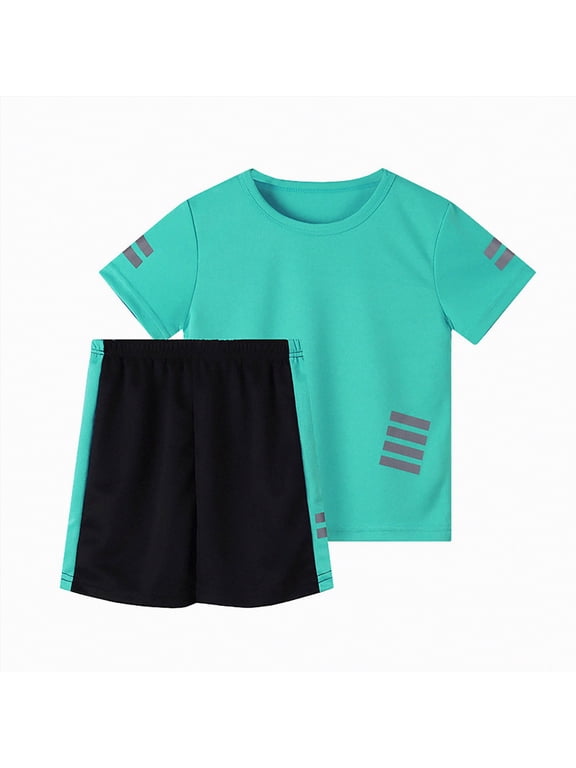 Boys Outfit Clothes Summer Simple T-Shirt and Shorts Set 2 Pieces Sport Outfits for Kids Boy(Green,10-11 Years)