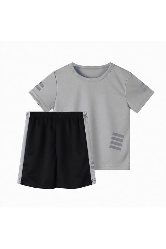 Boys Outfit Clothes Summer Simple T-Shirt and Shorts Set 2 Pieces Sport Outfits for Kids Boy(Grey,10-11 Years)
