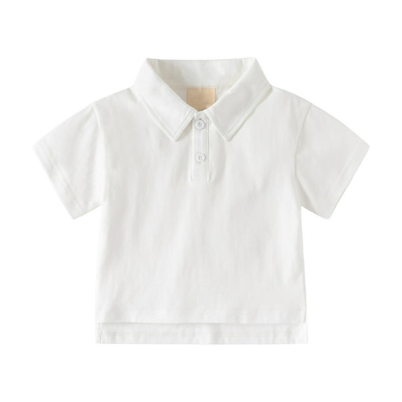 Ccpelsie Boys Pique Polo Shirts for Toddler Short Sleeve Stripe Plain Collar Shirts for Boys Toddler(White,1-2 Years)