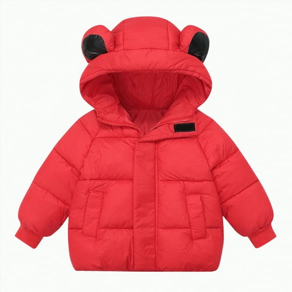 Ccpelsie Boys' Puffer Jacket - Full Zip Up Hooded Winter Jacket Toddler Winter Jackets for Little/Big Boys(Red,12-18 Months)