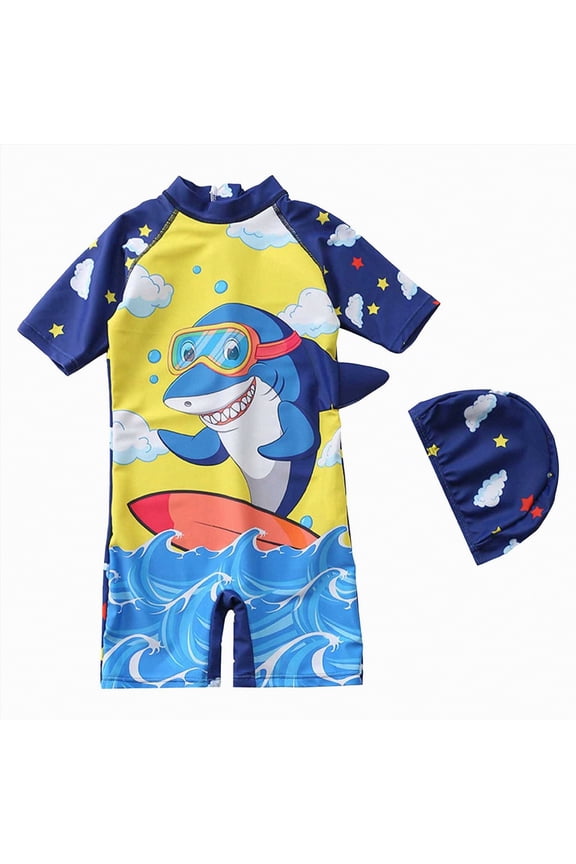 Boys Rash Guard Set - 2 Piece Quick Dry Short Sleeve Swim Shirt and Swim Trunks for Boys(Dark Blue,2-3 Years)