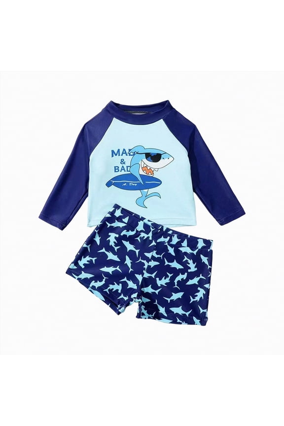 Boys Rash Guard Set for Boys 2 Piece Swimsuits Short Sleeve Bathing Suits with Trunks Quick Dry Swim Shirts(Blue,7-8 Years)