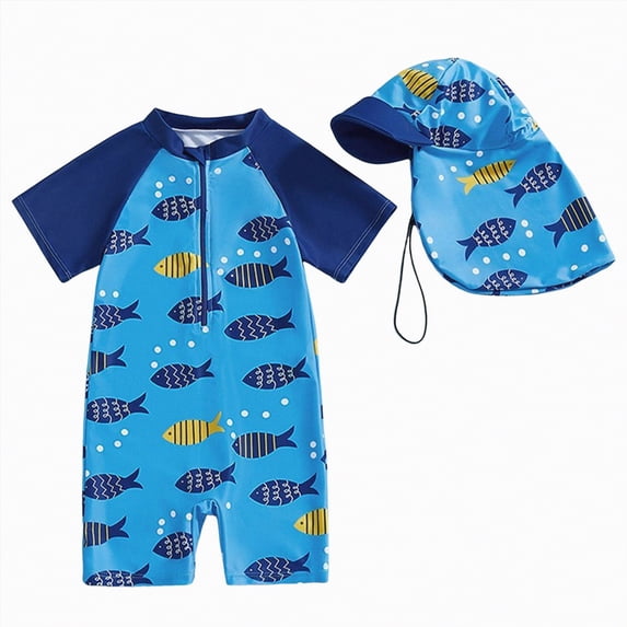 Ccpelsie Boys Rash Guard Swim Set with Swim Trunks Bathing Suit Swim Shirt Summer Swimsuit Kids Swimwear(Blue,3-4 Years)