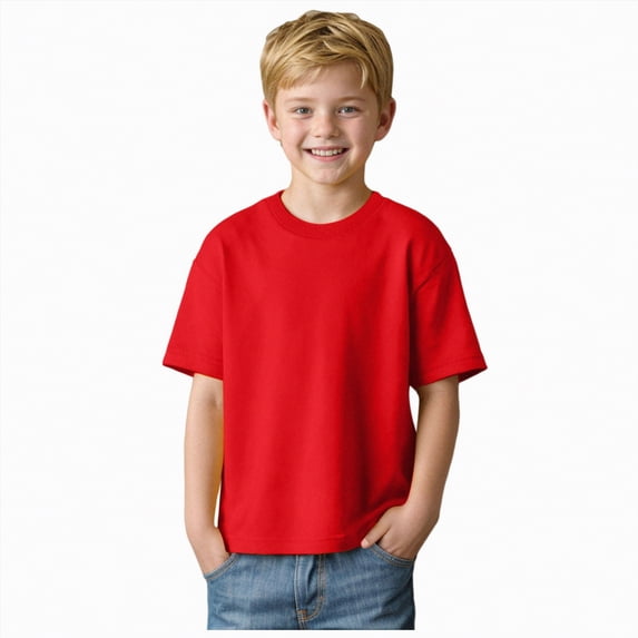 Ccpelsie Boys Shirt Short Sleeve T-Shirt Crew Neck Casual Basic Summer Tee Tops for Kids Teen(Red,5-6 Years)