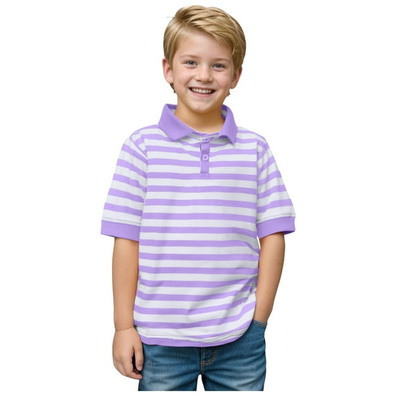 Ccpelsie Boys' Short Sleeve Anchor Polo, Button Closure, Soft and Comfortable, Pique Fabric Boys Uniform Shirts(Purple,6-7 Years)