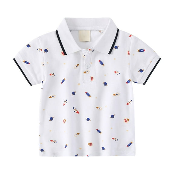 Ccpelsie Boys' Short Sleeve Anchor Polo, Button Closure, Soft and Comfortable, Pique Fabric Boys Uniform Shirts(White,3-4 Years)