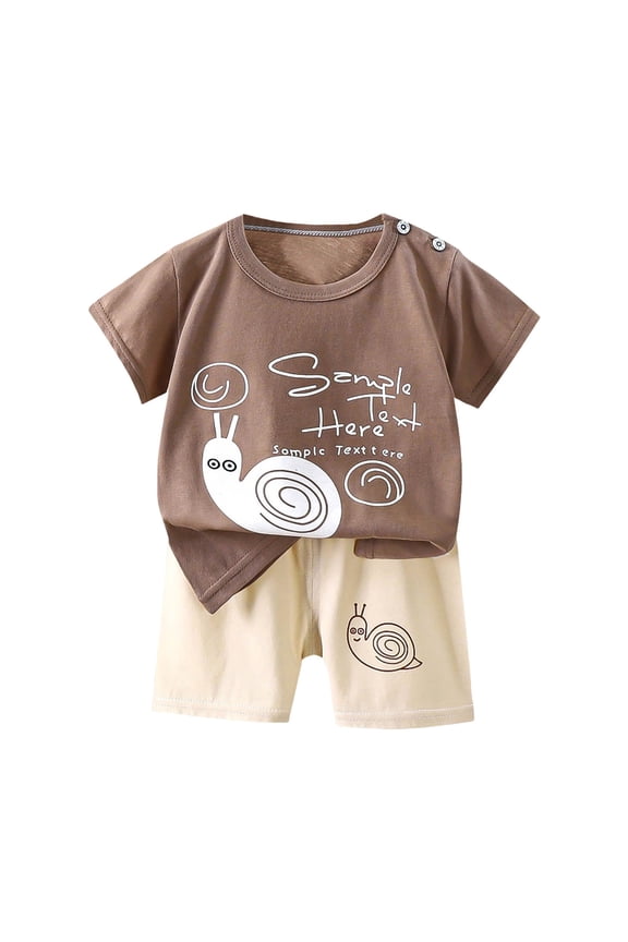 Boys' Shorts Set - 2 Piece Short Sleeve T-Shirt and Shorts Summer Outfit for Boys Casual(Brown,5-6 Years)